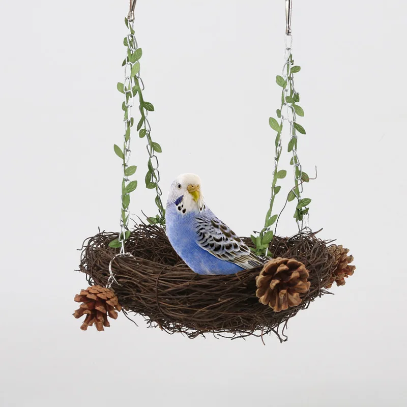 Parrot Nest Rattan Round Hammock Bird Cage Breeding Nest Parrot Pigeon Bedding with Chew Toys Bird Supplies Bird Nests