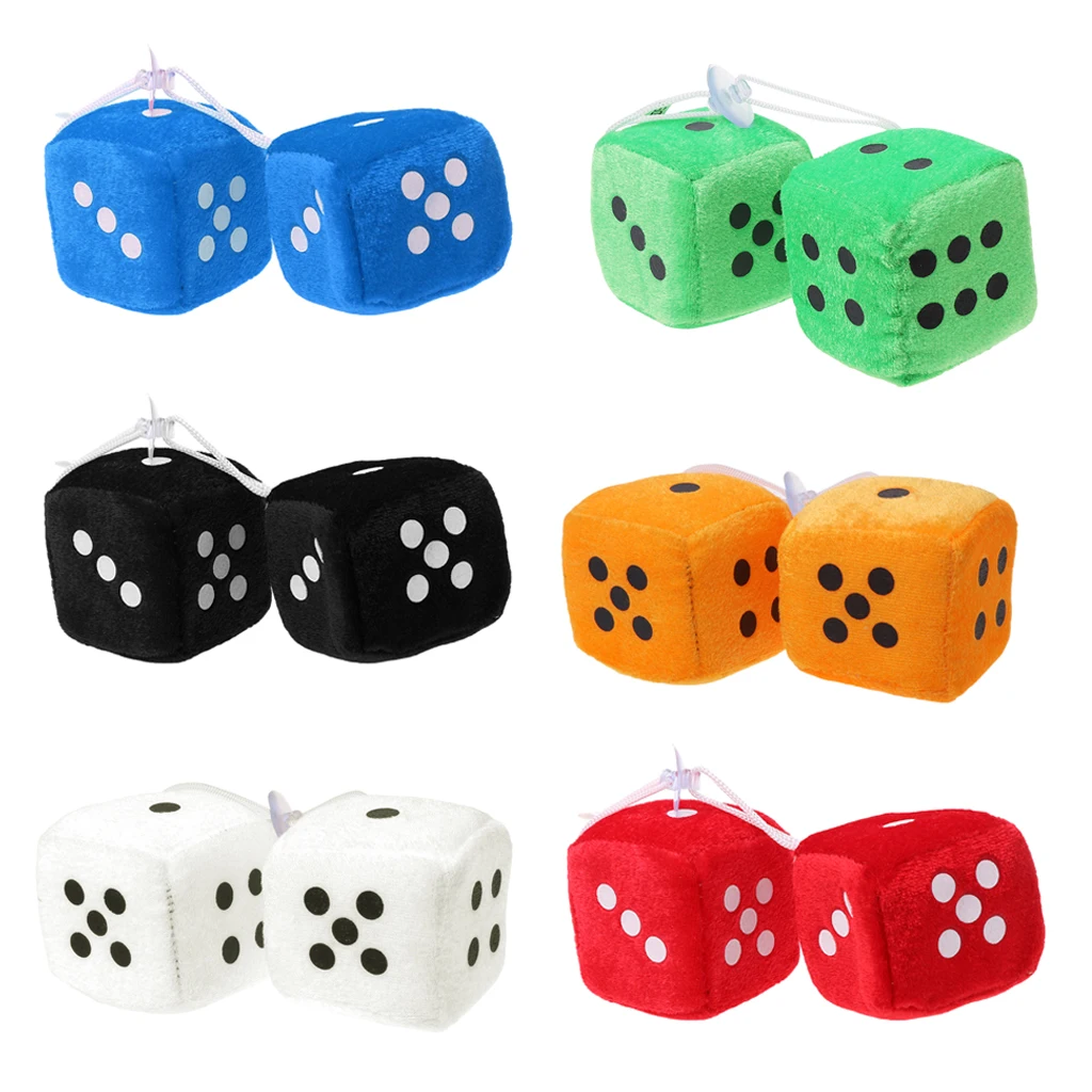 

1 Pair Fuzzy Plush Dice Dots Rear View Mirror Sieve Hanger Decoration Car Styling Accessories Auto Pendant With Sucker