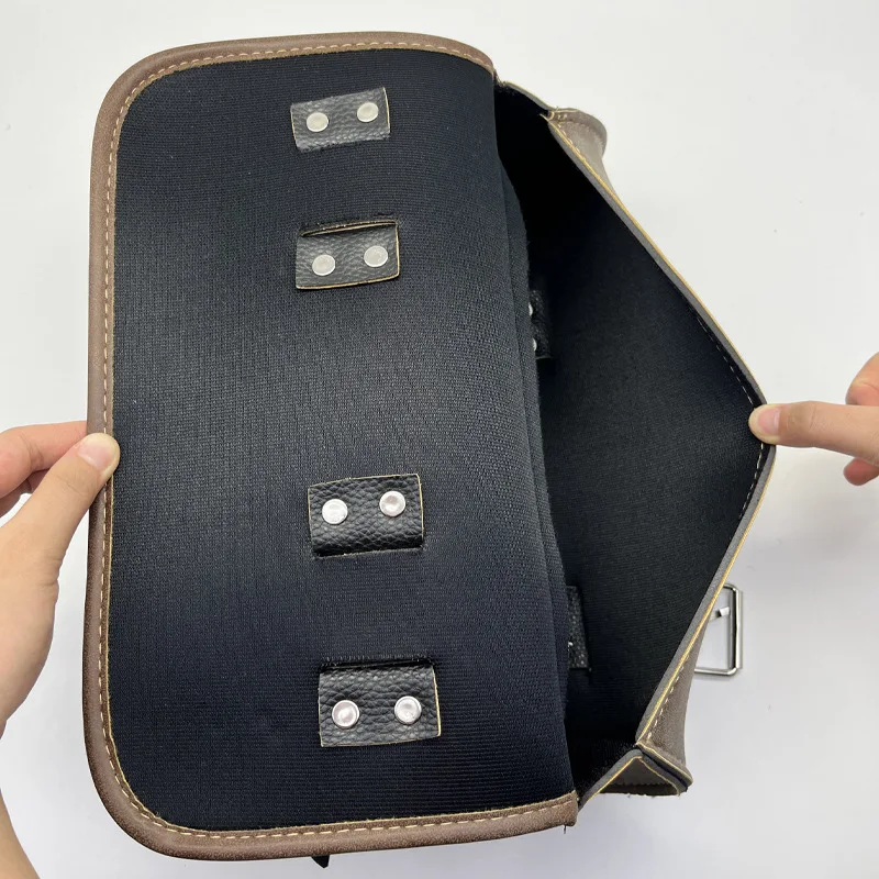 Retro PU Leather Motorcycle Handlebar Bag 31 cm Waterproof Front Saddle Tool Pouch with Two Adjustable Straps for Scooter