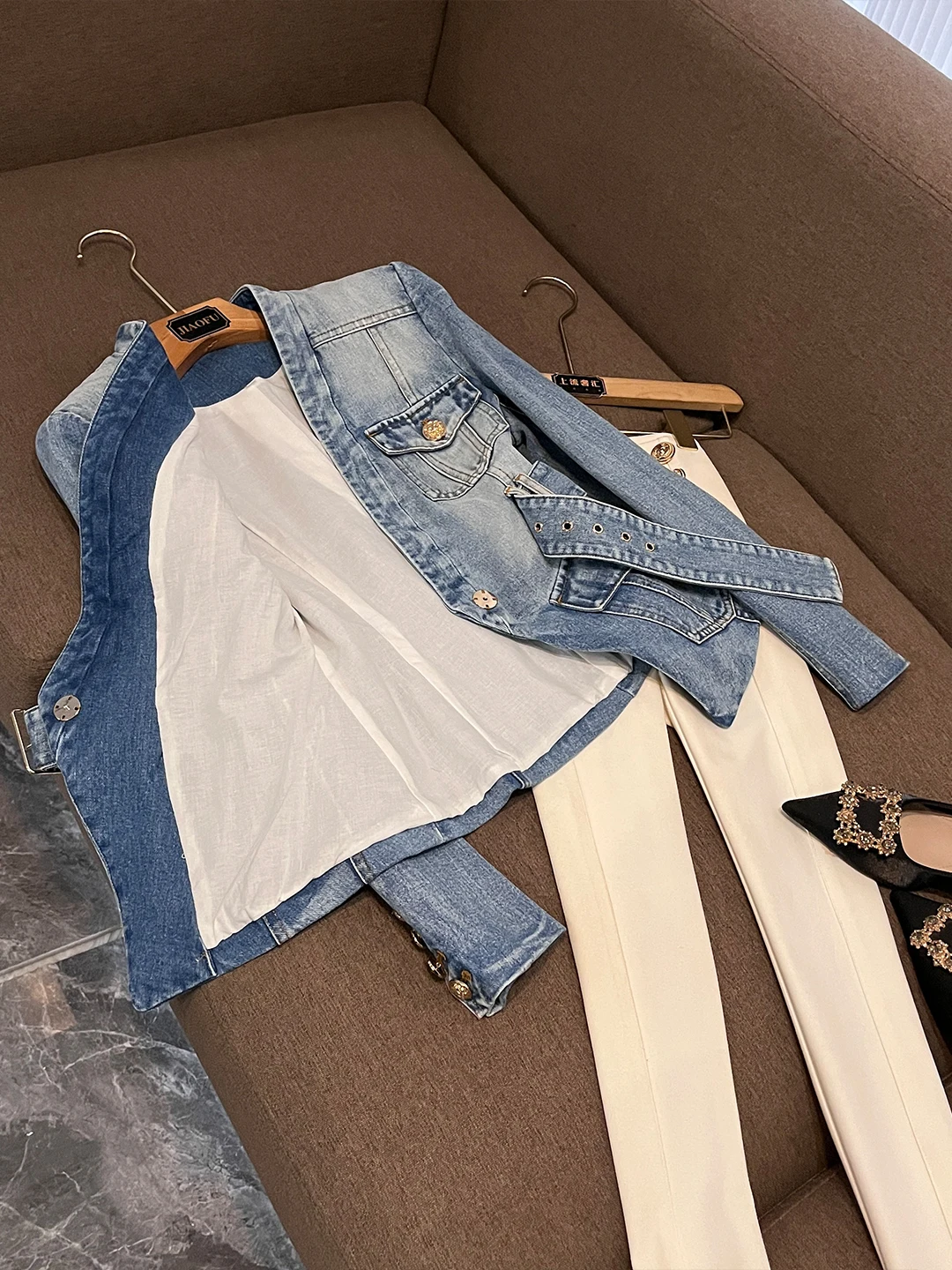 سليم صالح Waed الدنيم Jaet مربوط صدرية Sle المرأة Busin دعوى ملابس خارجية أوائل الشتاء جديد Faion AK50