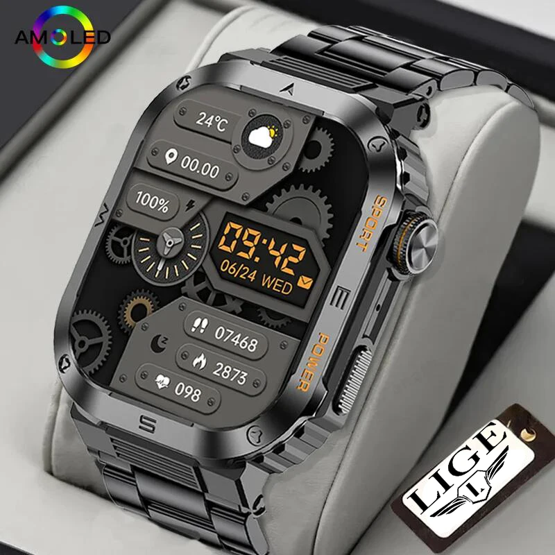 

LIGE 2025 Rugged And Durable Military Smart Watch Ip68 Waterproof 2.01 '' HD Display Bluetooth Voice Smart Watch For Android IOS