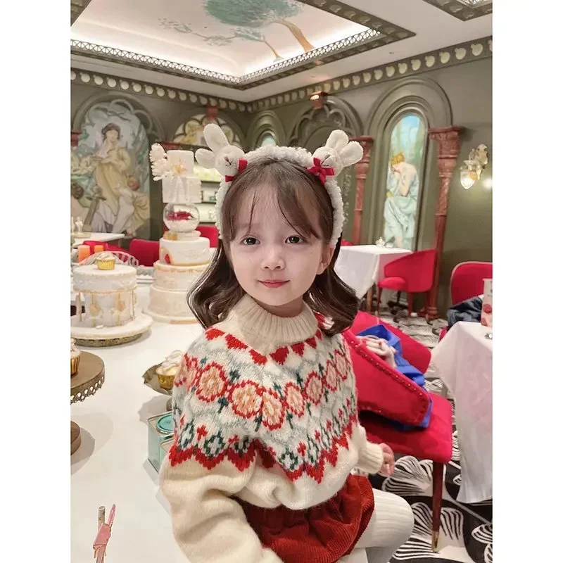 

Sweater Christmas Elementary Girl Clothes Korean Children's Clothing Autumn Winter 2 3 4 5 6 7 8 9 Year Red Toddler Sweater