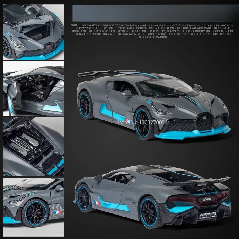 1:32 Bugatti Divo juguete de aleación coche en miniatura modelo Metal Diecast coche deportivo sonido luz tirar hacia atrás vehículos juguete regalos de navidad para niños