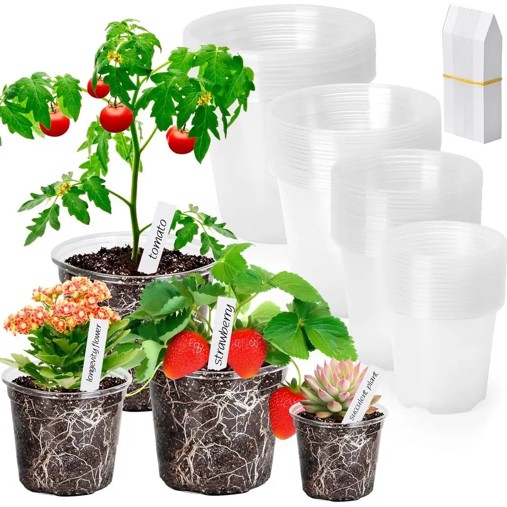 

Набор из 48 прозрачных горшков для рассады с дренажем, размеры 3,5-7 дюймов, для посадки и контроля роста корней, с 50 этикетками