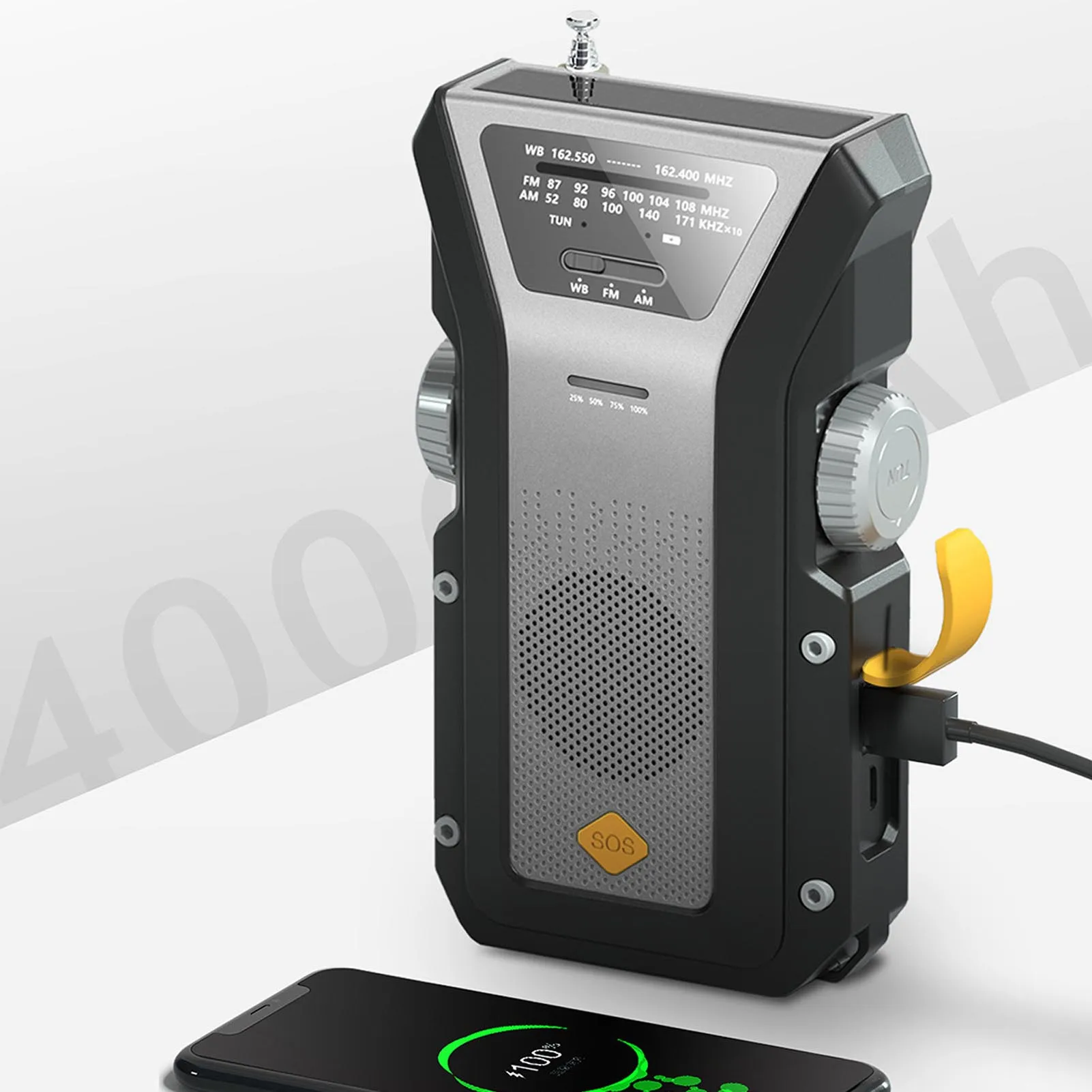 

Солнечная ручная радиостанция, перезаряжаемая батарея 4000 мАч, NOAA AM FM-телефон, аварийное метеорологическое радио для отключения электроэнергии