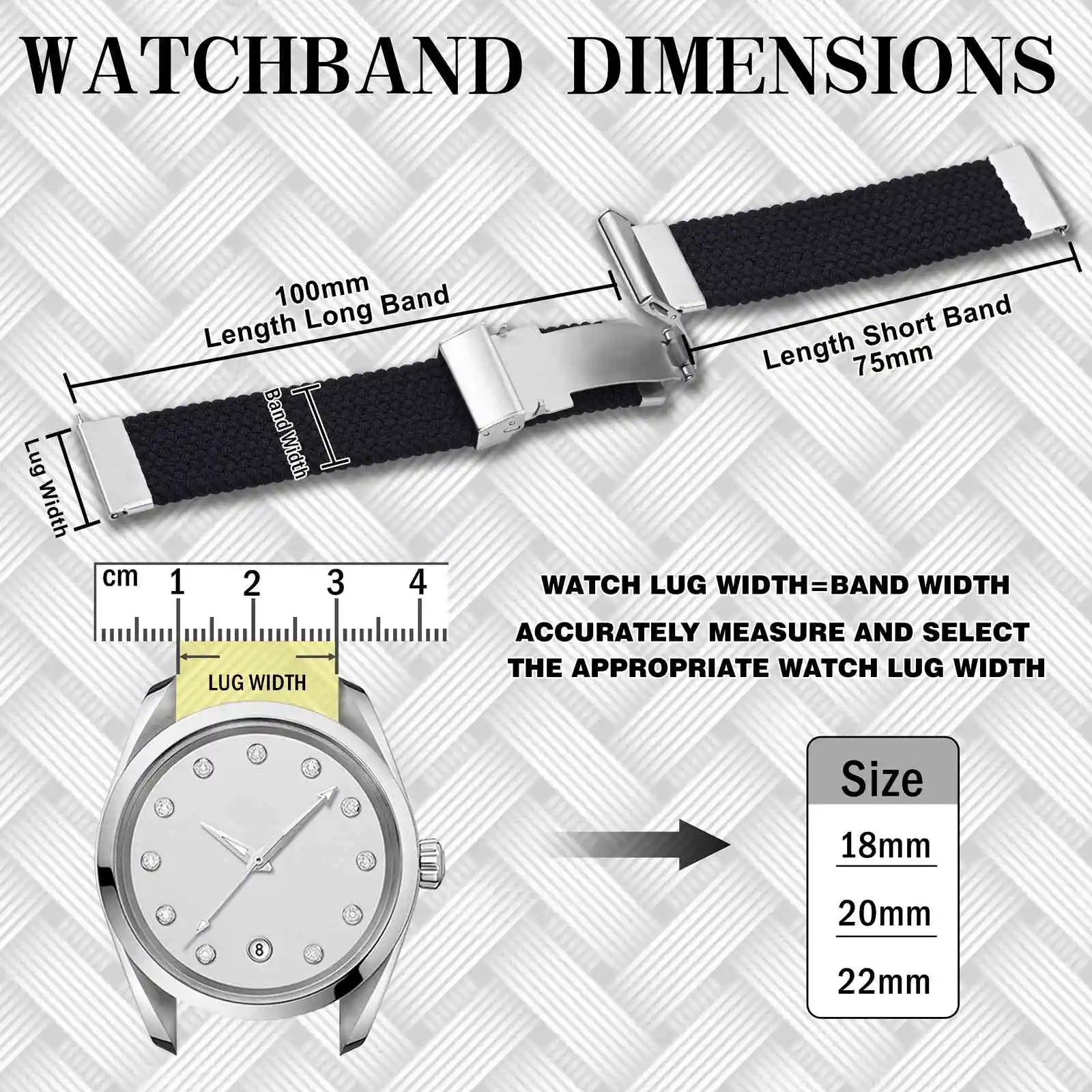 ANBEER Two-Stage Braided Nylon Strap 18mm 20mm 22mm, Quick-Release Watch Band Press Stainless Steel Buckle