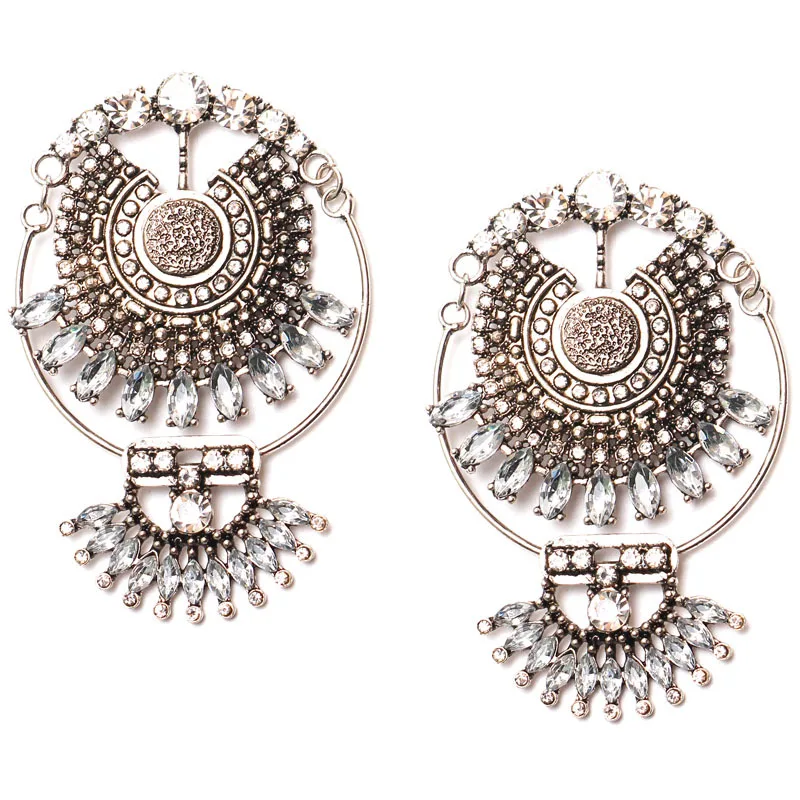 Vintage Tribal Jewelry Accssories Long Big Crystal Rhinestone Chandbali Chandelier Oxidized Indian Statement Earrings for Women