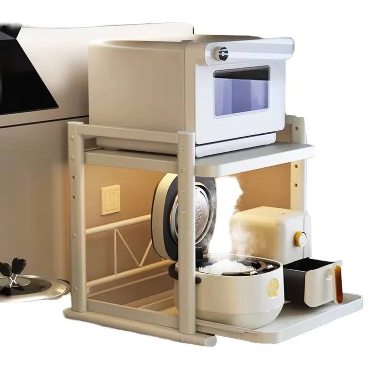 Double Tier Foldable Wall Mounted Rice Cooker and Oven Storage Rack for Kitchen Microwave Multifunctional Electrical Appliance