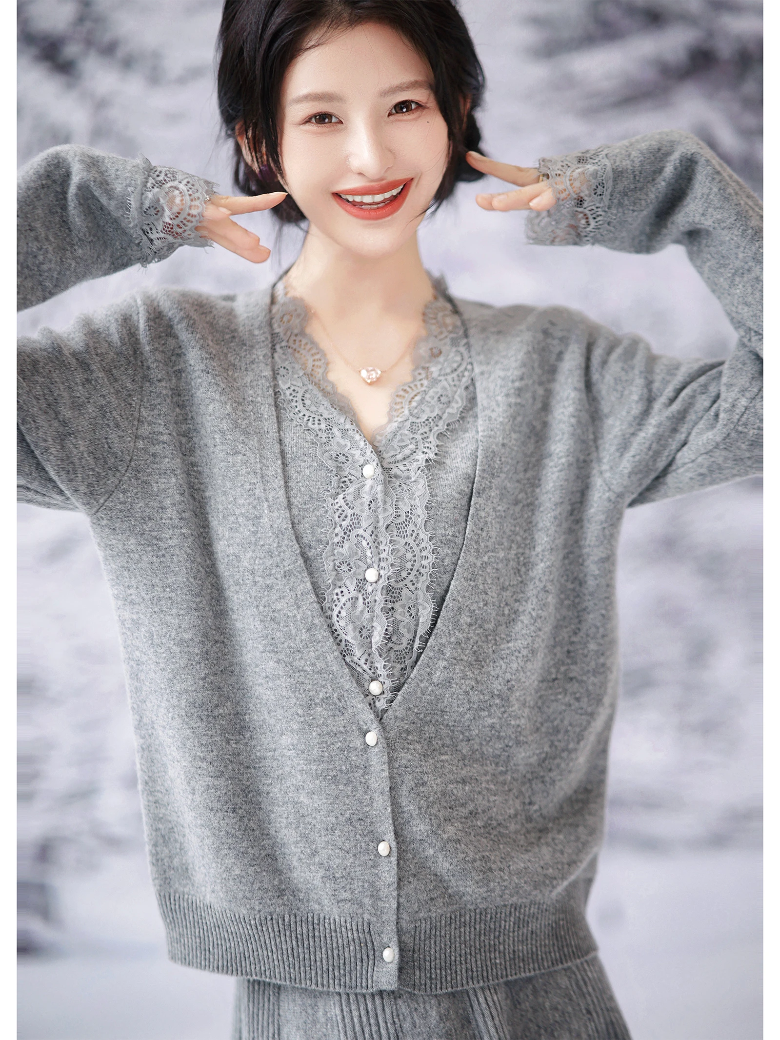 

Комплект Zhaoda Xi Ai QingHai: вязаный кружевной костюм из 100% шерсти для женщин – свитер и юбка, элегантный кардиган с длинными рукавами