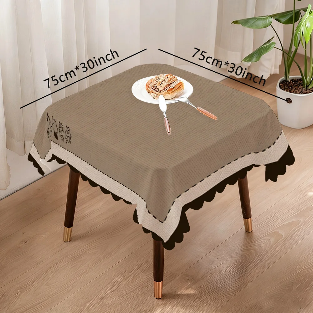Brown vintage cat paw tablecloth, durable polyester tablecloth, light brown design
