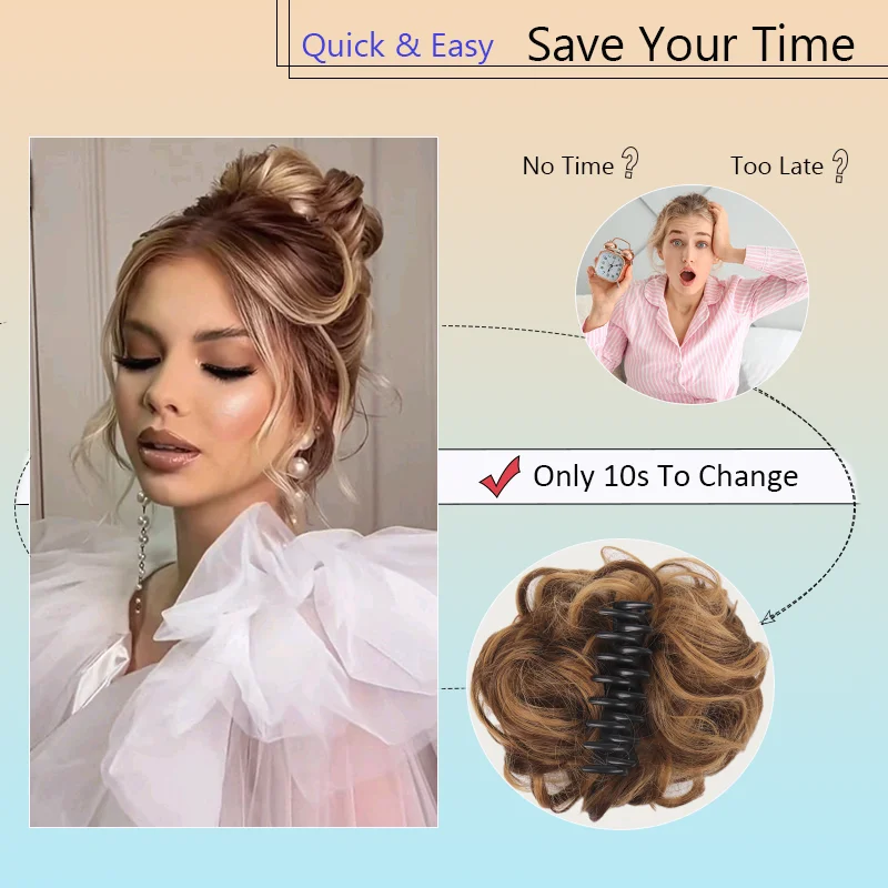 LUPU Synthetic Claw Clip Messy Bun Hair Piece Wavy Curly Hair Bun Extensions Clip In Claw Chignon Ponytail Updo For Women Girls