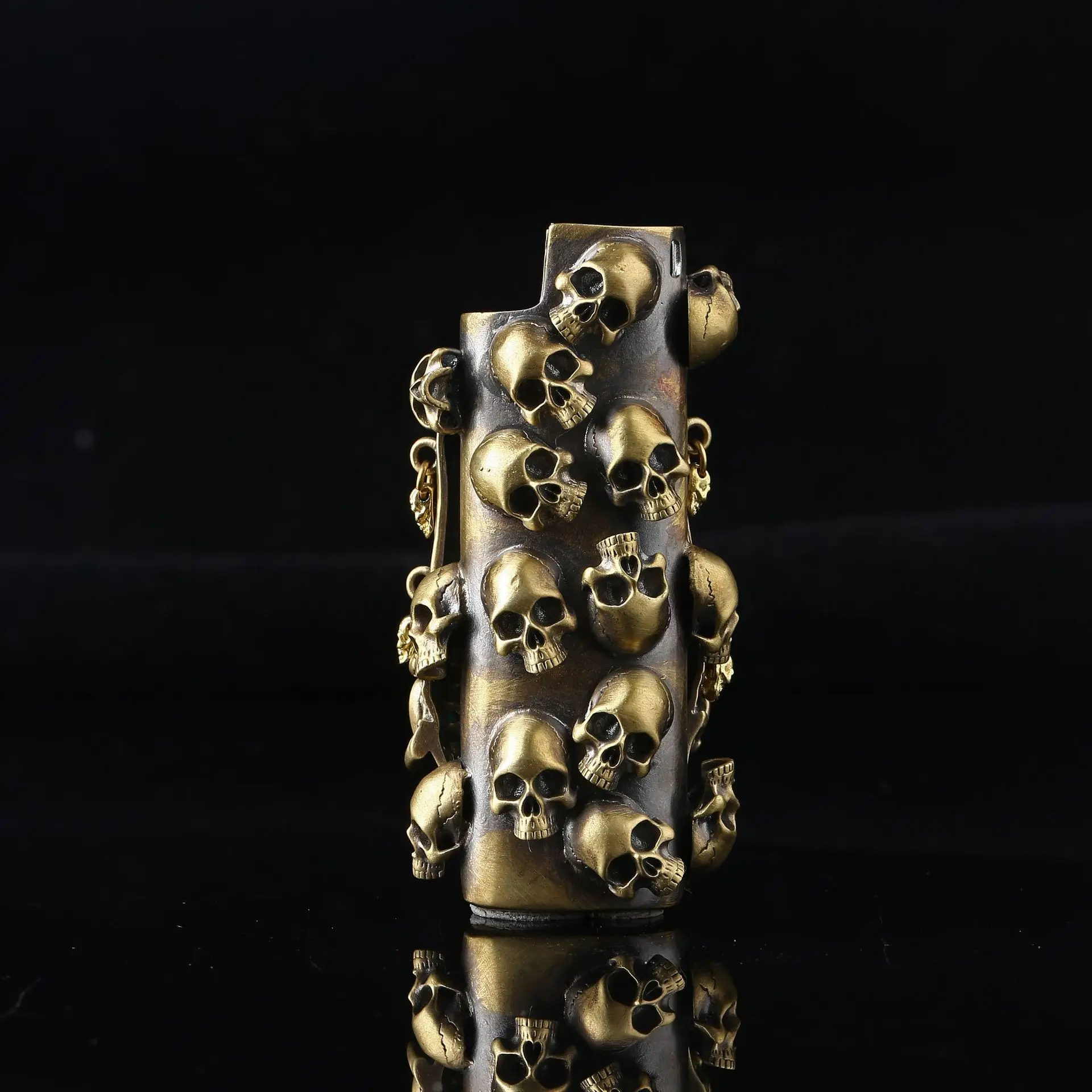 Diy Hand Welding Brass Skull Case Cover For Bic J3 Lighter Bronze Shell Explosion-Proof Cover