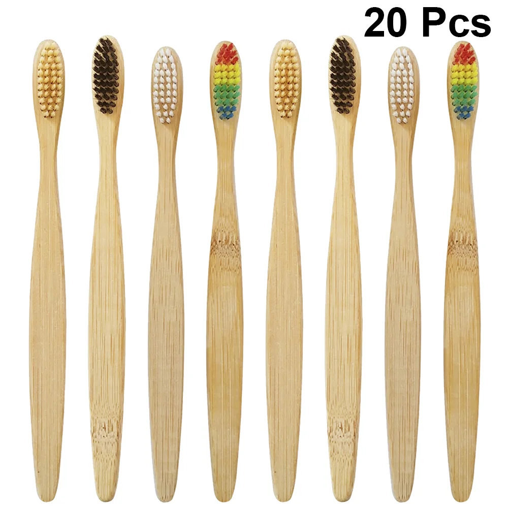 20PCS Bamboo Toothbrush Adults Natural Eco Friendly Handle Health Gift Kraft Paper Packaging No Dry Needed