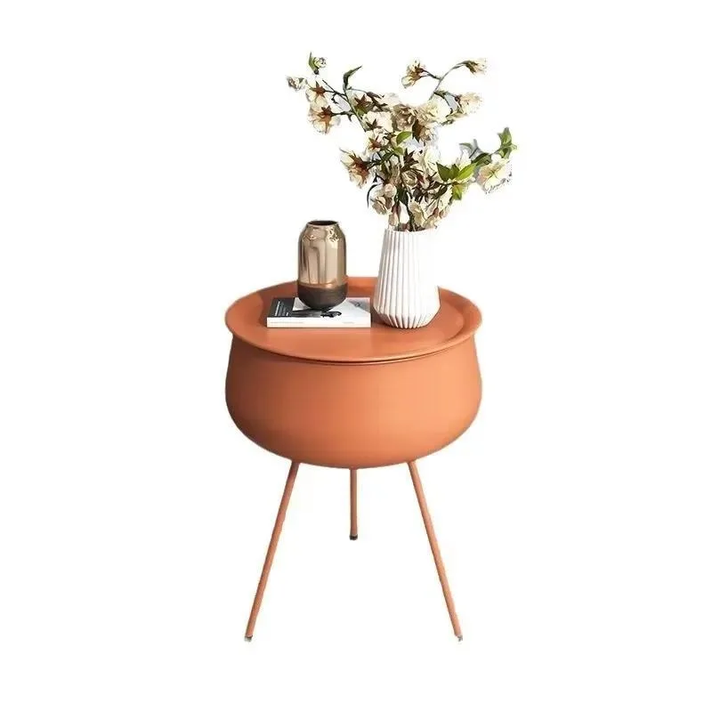 Nordic Light Luxury Bedside Table Small Wrought Iron Gold Veneer Rustic Design with Storage Space and 1 Drawer for Home Use