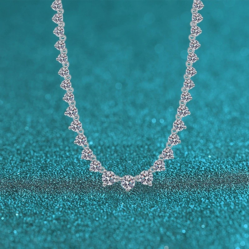 Tezzc Classic 3 Claws Gradient Moissanite Tennis Necklace for Women Full Diamond Luxury Wedding Party Necklaces With Certificate