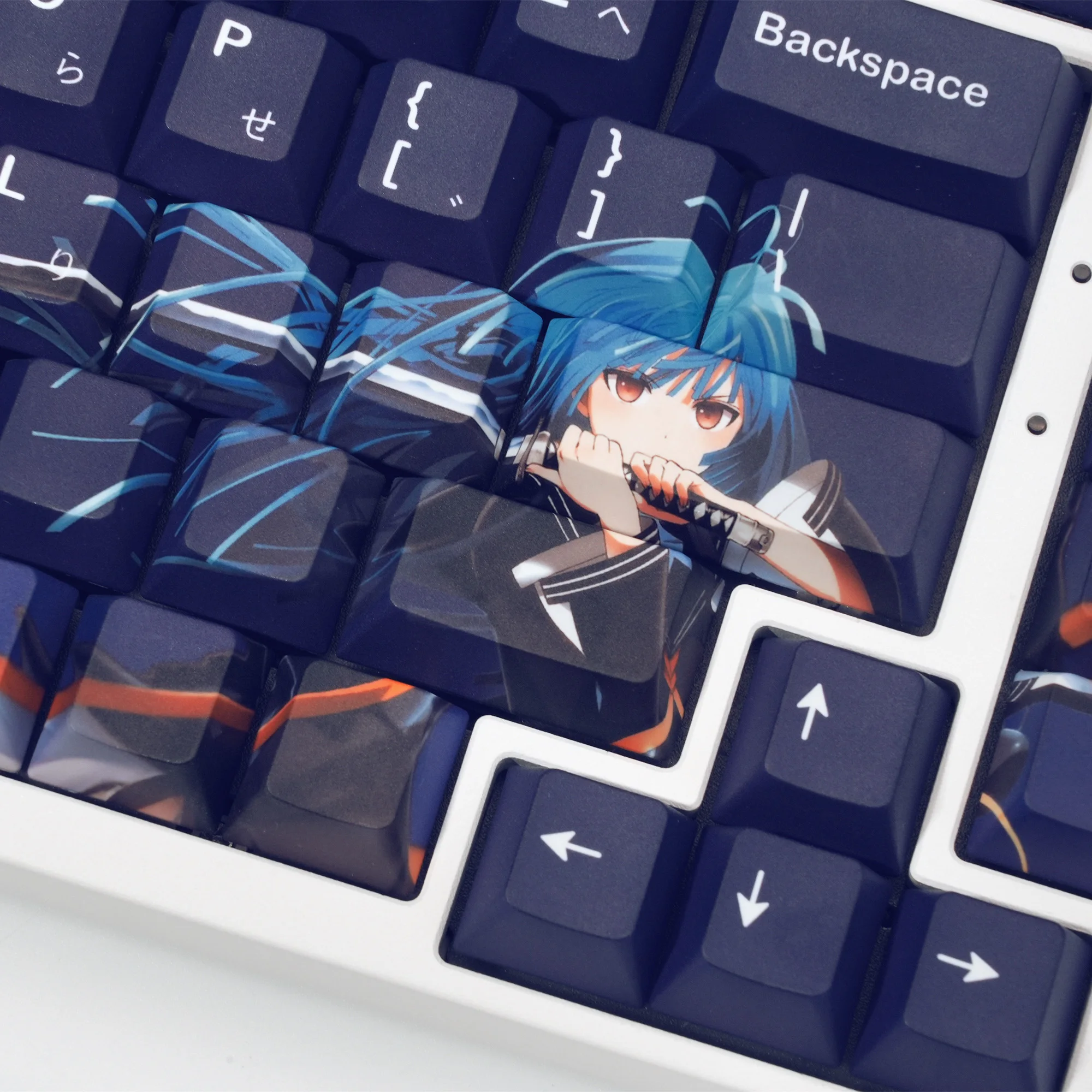 Imagem -02 - Xvx Legal Anime Japonês Keycaps Cereja Perfil Azul Gradiente Pbt Keycap Dys-sub Personalizado Faça Você Mesmo Chave Bonés 134 Teclas