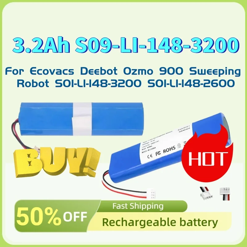 

Rechargeable Battery 14.8V 3200mAh S09-LI-148-3200 for Ecovacs Deebot Ozmo 900 Sweeping Robot S01-LI-148-3200 S01-LI-148-2600