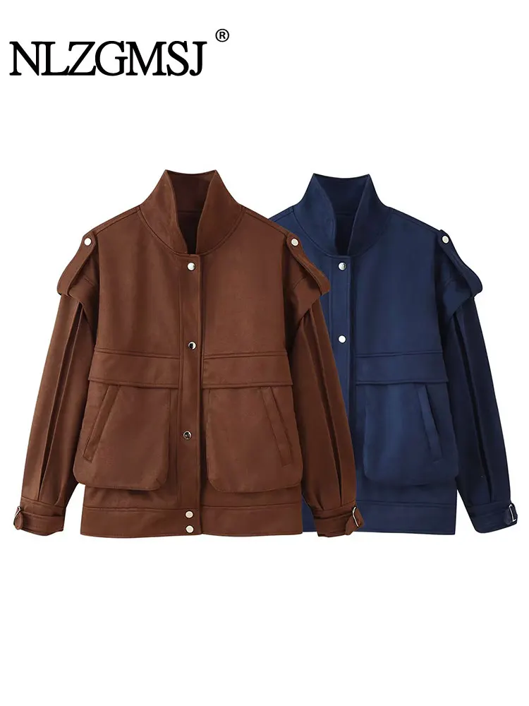

NLZGMSJ женская осенне-зимняя замшевая куртка, короткие пальто, модные однобортные куртки с длинными рукавами, женская повседневная свободная верхняя одежда