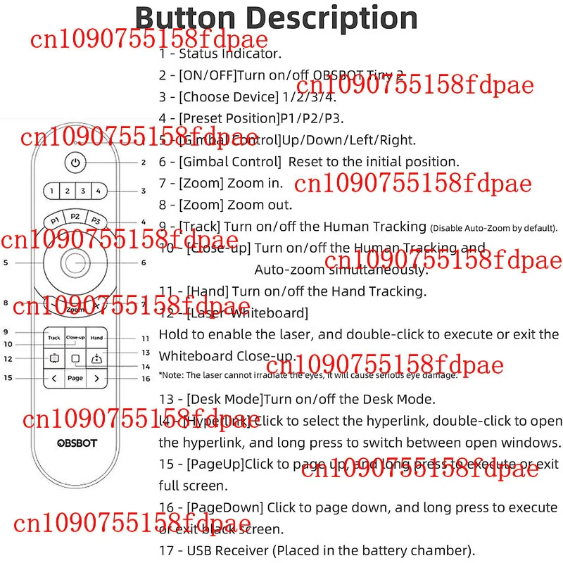 Intelligente Fernbedienung für OBSBOT Tiny2 Tiny 4K