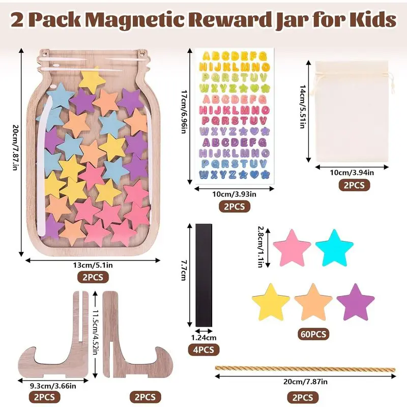 2 Pack Wooden Reward Jars for Children Magnetic Reward Jar Behaviour with 60 Stars Reward System  Management Classroom Home