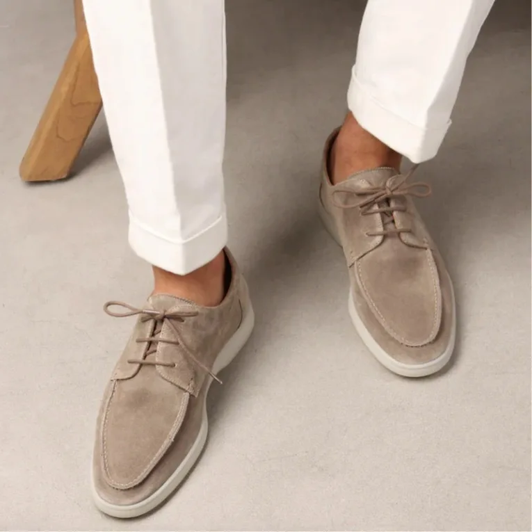 Men Suede Casual Shoes Lace-up Breathable Flat Loafers Soft Sole Oxfords Daily Office Shoes