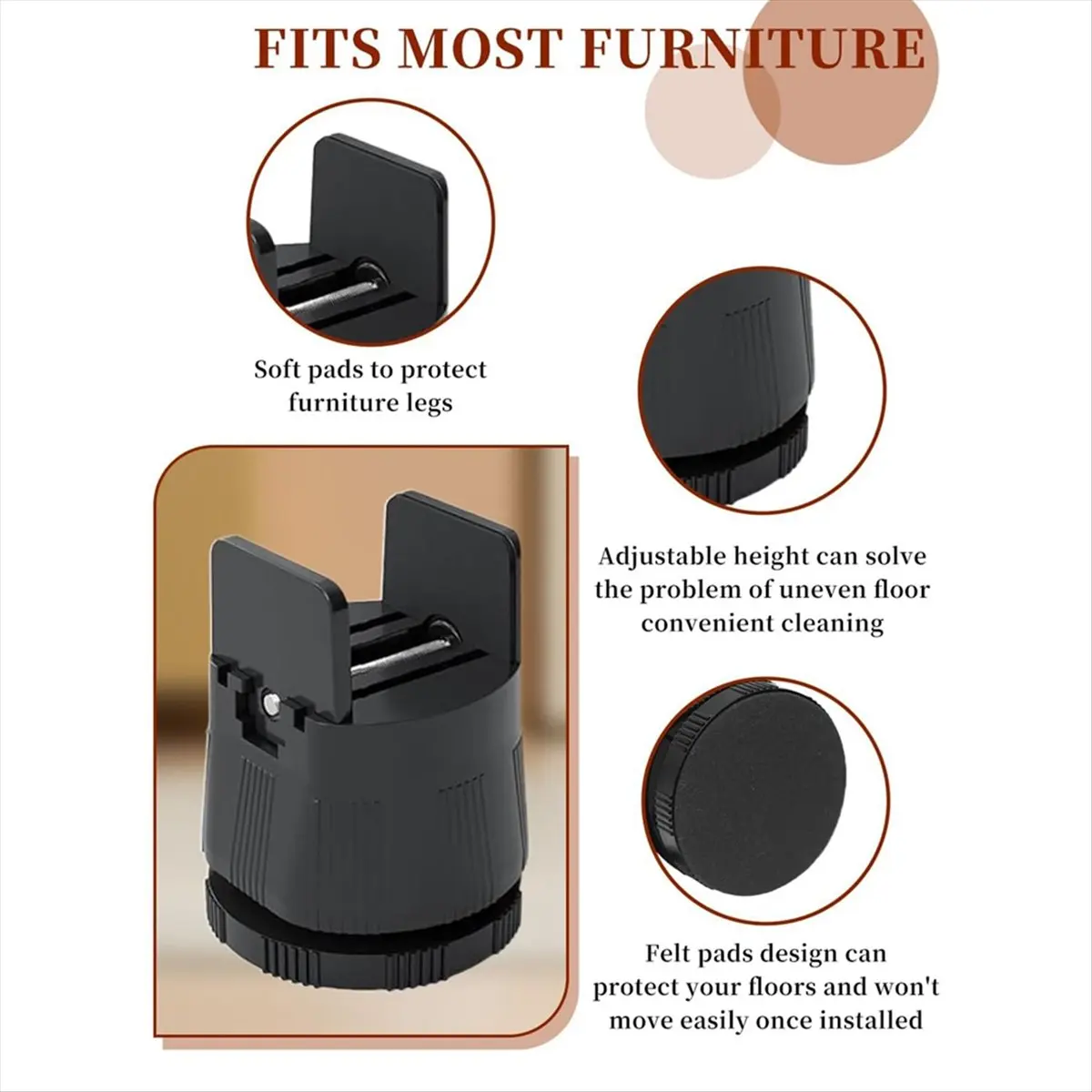 Exquisite- Bed Risers Adjustable Furniture Risers,Table Desk Chair Risers with Clamp, Bed Frame Risers Height Adjustable Black