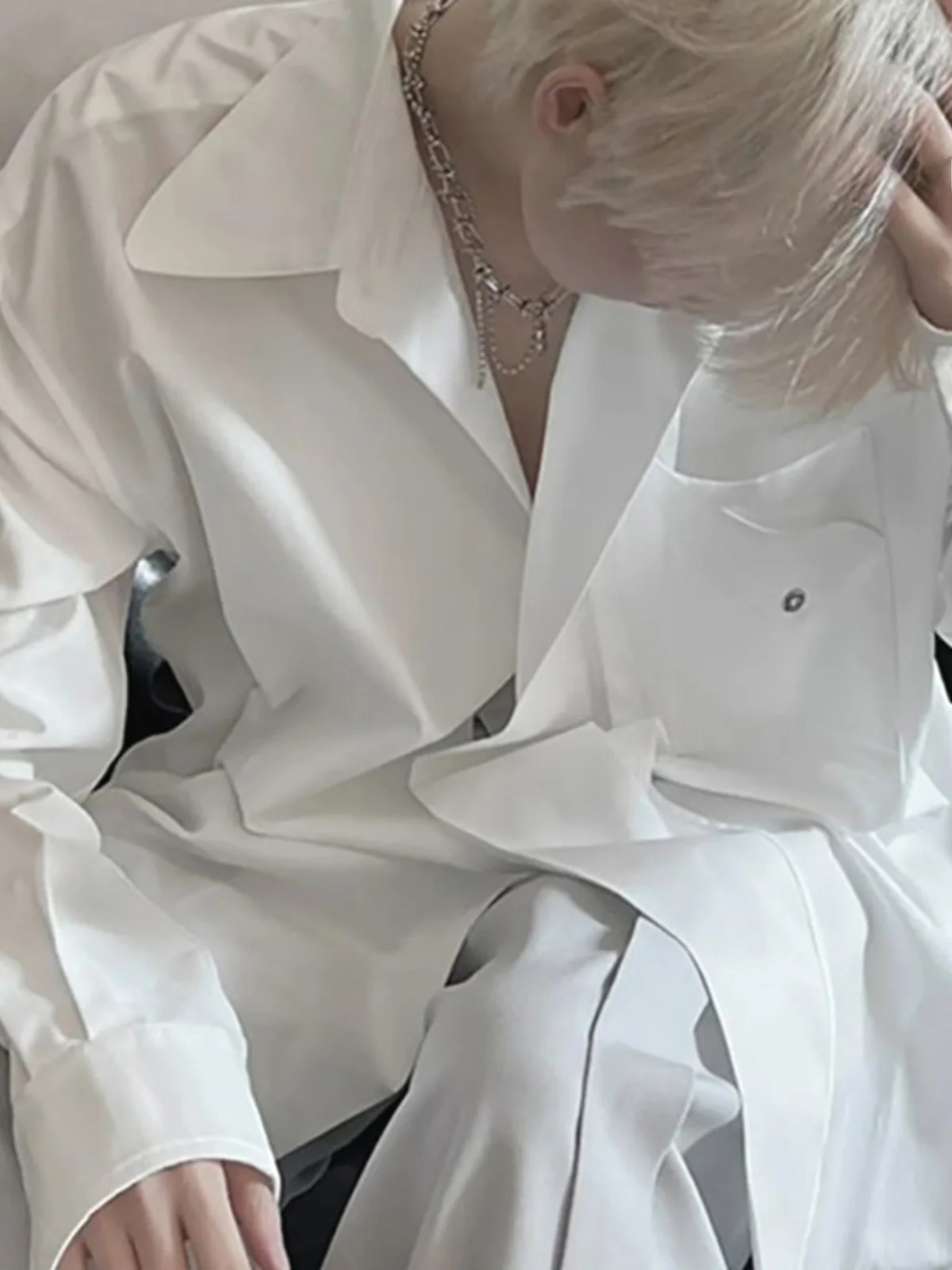 

Модная белая мужская рубашка свободного кроя с длинным рукавом для ночного клуба, дизайнерская, в уличном стиле, повседневная