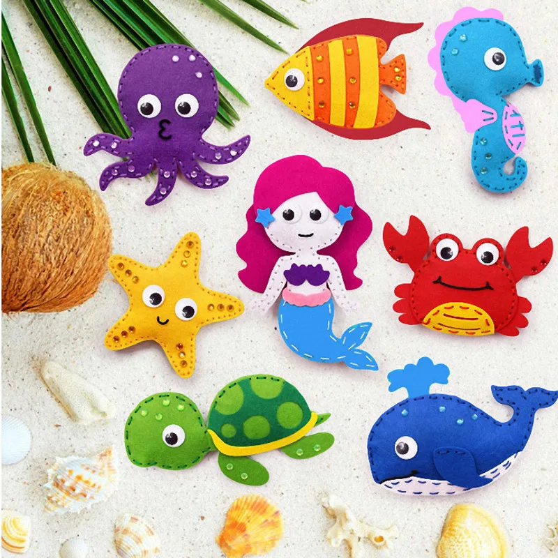 DIY Marine Animal Craft Kit Animal Jungle Felt Sewing Kit Fun DIY Sewing Toys Craft Gifts Kids Puzzle Educational Birthday Gifts