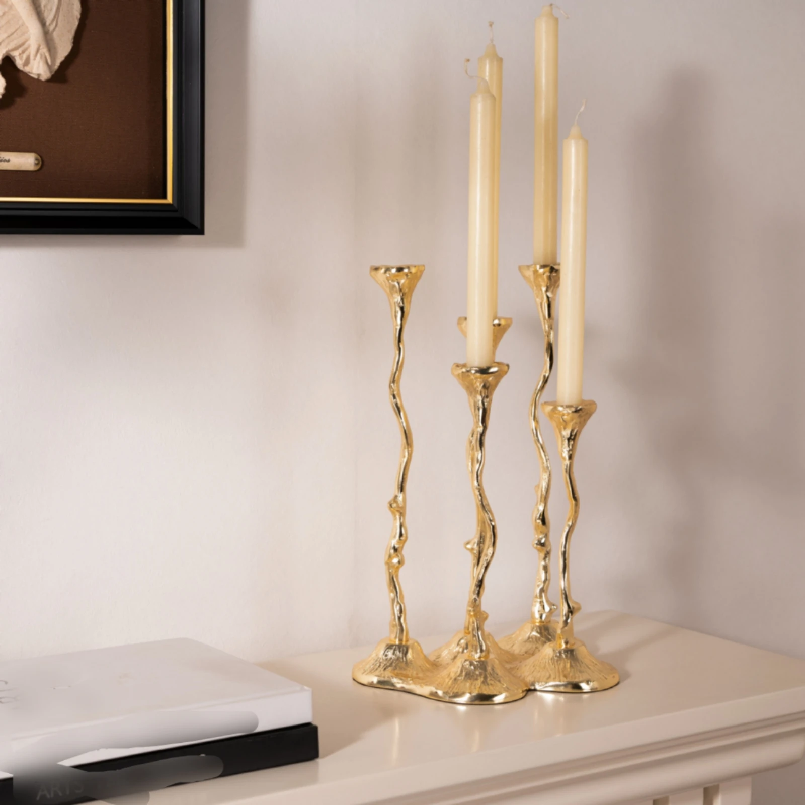 Candlestick Holder with Four Cups Abstract Sculptural Candlestick Holder Decor Tall Sophisticated for Centerpiece, Mantel