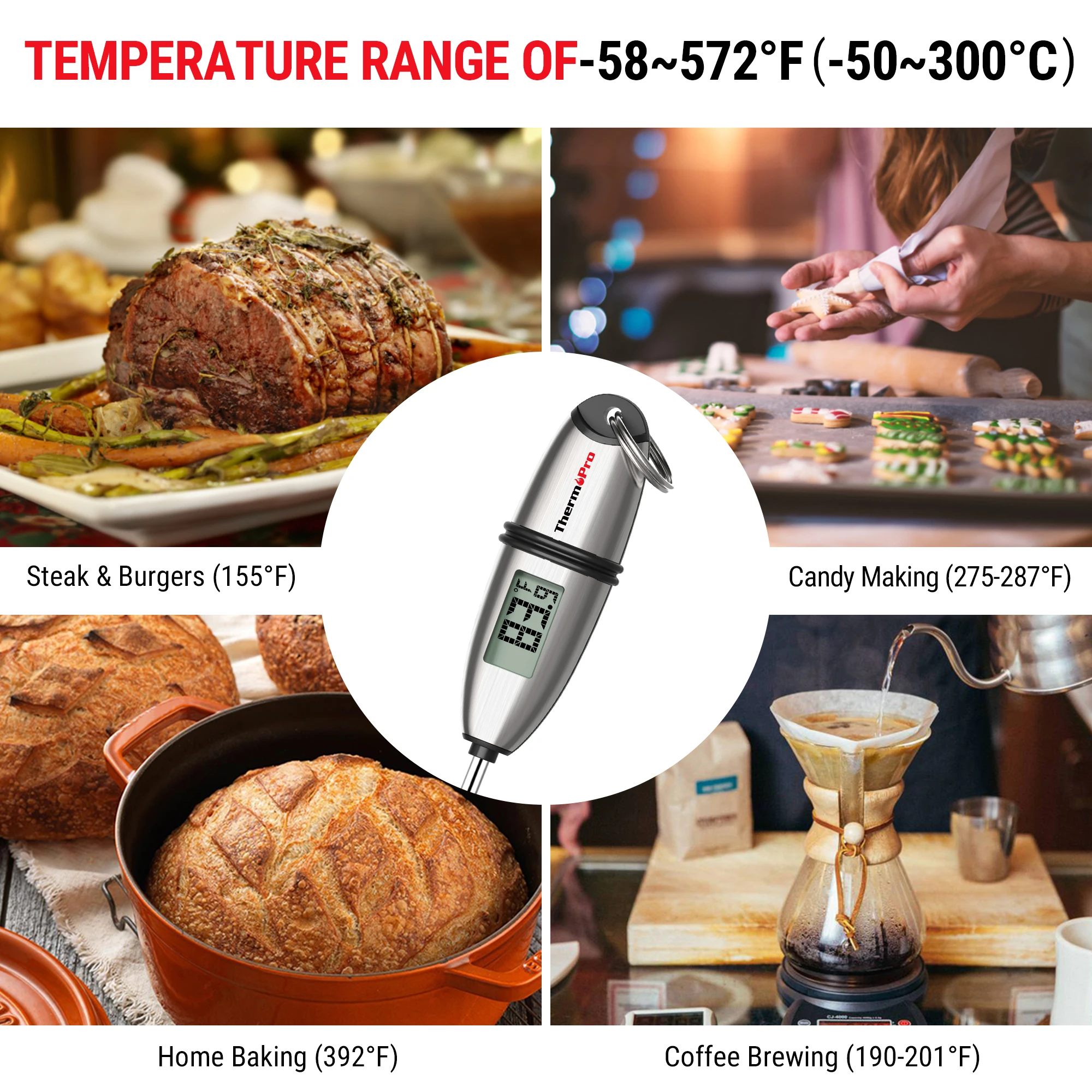 ThermoPro TP02S Instant Reading Digital Food Cooking Kitchen Thermometer For Grill Barbecue Long Probe