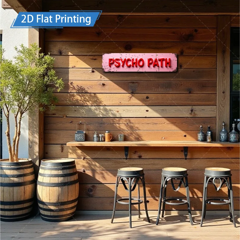 1 قطعة علامة معدنية ، 4x16 بوصة "الوردي الريفي 'PSYCHO PATH' علامة معدنية لديكور المنزل العتيق"