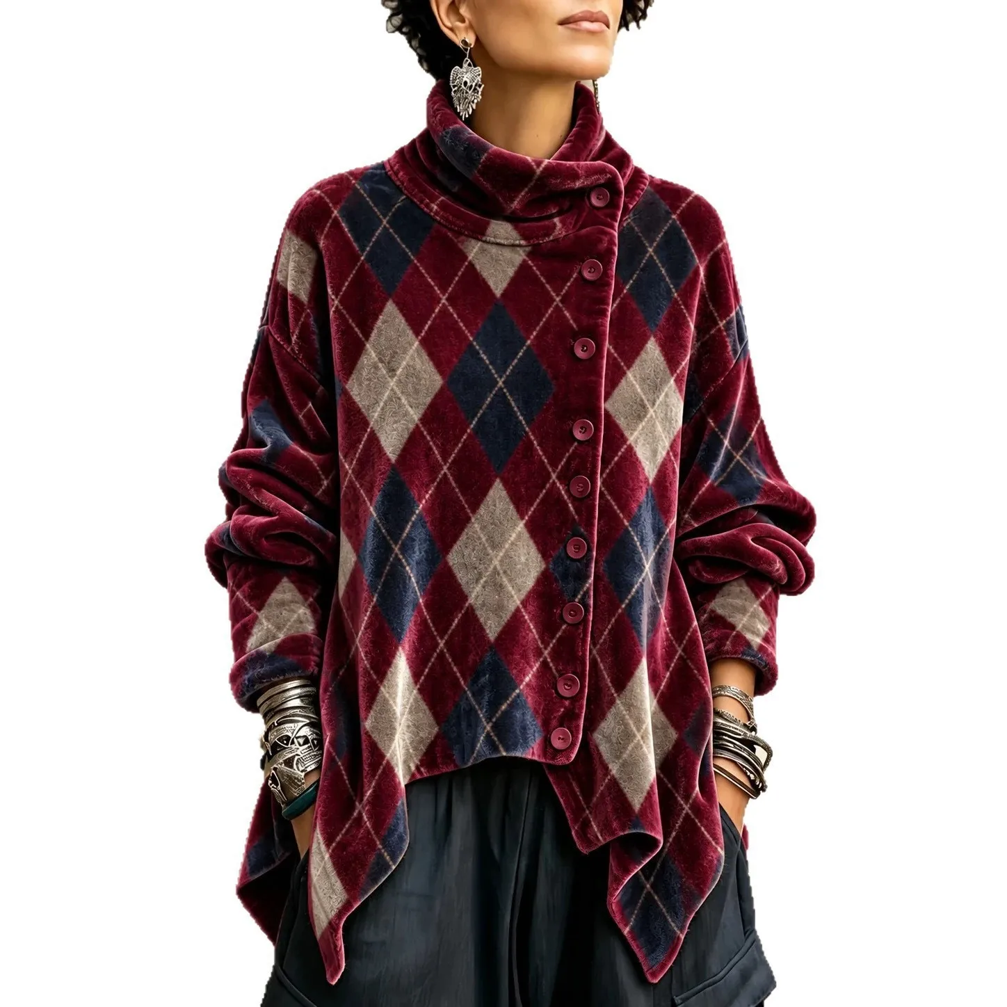 Loose Fit Casual Top Regular Length with No Hood Printed Pattern Regular Sleeve High Neck Daily Long Sleeve Women Autumn Jacket