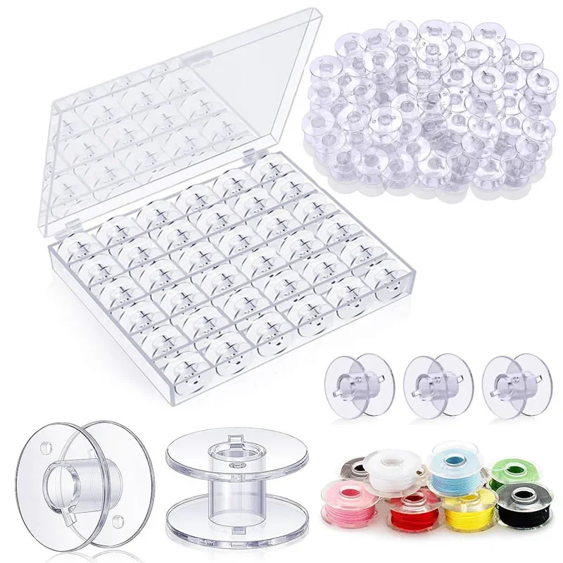 25Pcs Clear Sewing Machine Bobbins Spools Empty Bobbins Spools Plastic Storage Box For Household DIY Sewing Accessories Tools