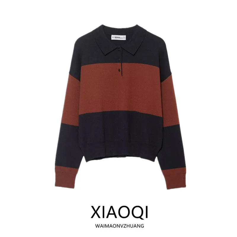 

Новинка зимы: Женский вязаный свитер с длинными рукавами в полоску, модный повседневный дизайн 2025