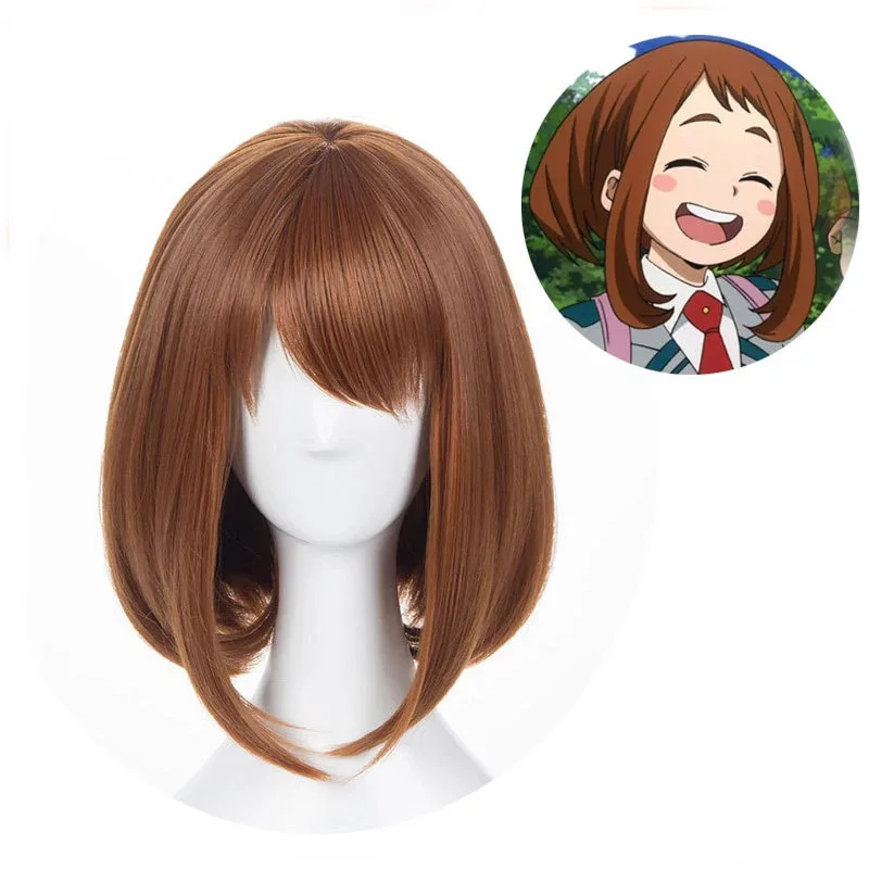 SS13Anime My Hero Academia Ochako Uraraka Peluca de cosplay corta marrón Bob resistente al calor