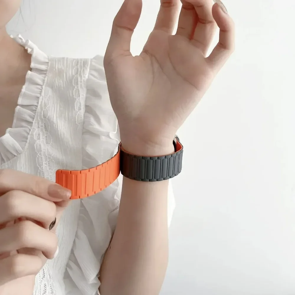 حزام سيليكون رياضي لسلسلة ساعات أبل 11 10 46 مم 42 مم/Ultra 3 2 49 مم حزام ساعة مغناطيسي iWatch 9 8 7 6 5/SE 3 2 44 مم 45 مم