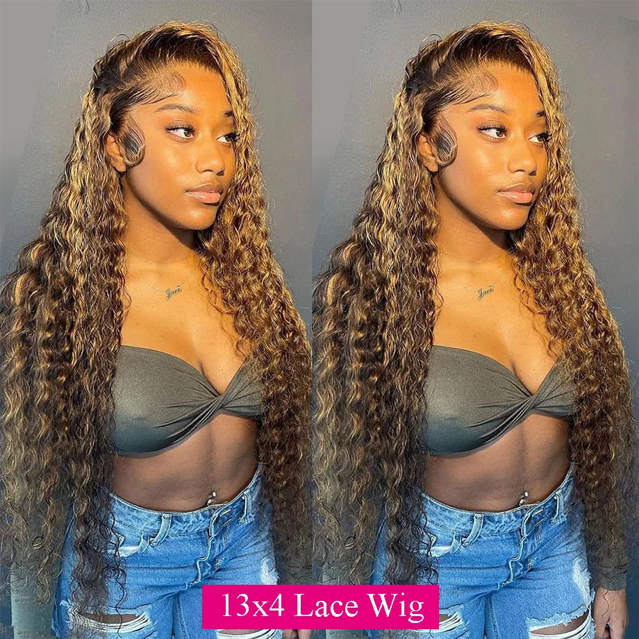 30 Highlight Wig Human Hair Wig 13x4 Water Wave Curly Wigs For Women 13x6 Deep Wave Frontal transparent HD Pre Plucked Lace Wig