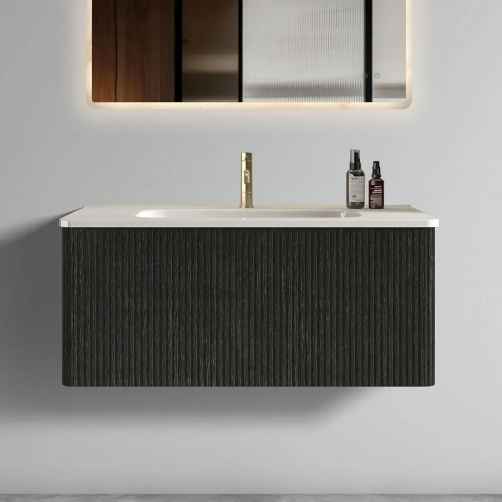 Bathroom Vanity Sink Combo Single Sink Wall Mounted Bathroom Cabinet with Ceramic Sink Modern Bathroom