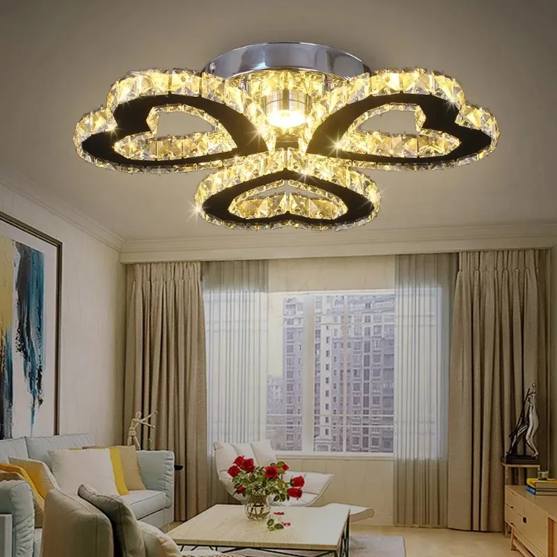 Luces LED modernas en forma de corazón con tres anillos, accesorios de luces de techo de cristal, decoración para habitación, electrodoméstico, luz para dormitorio, Día de San Valentín