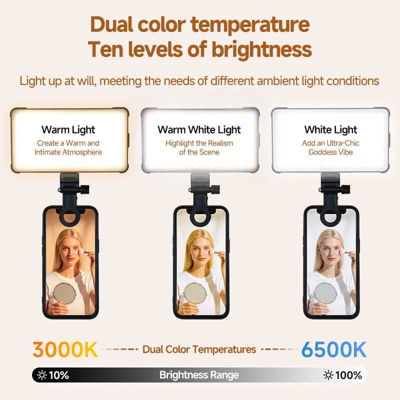 RGB LED Video Light Fill Straight Pocket Photography Lighting Clip for Phone iPhone iPad Laptop Camera - Vlog Live Stream