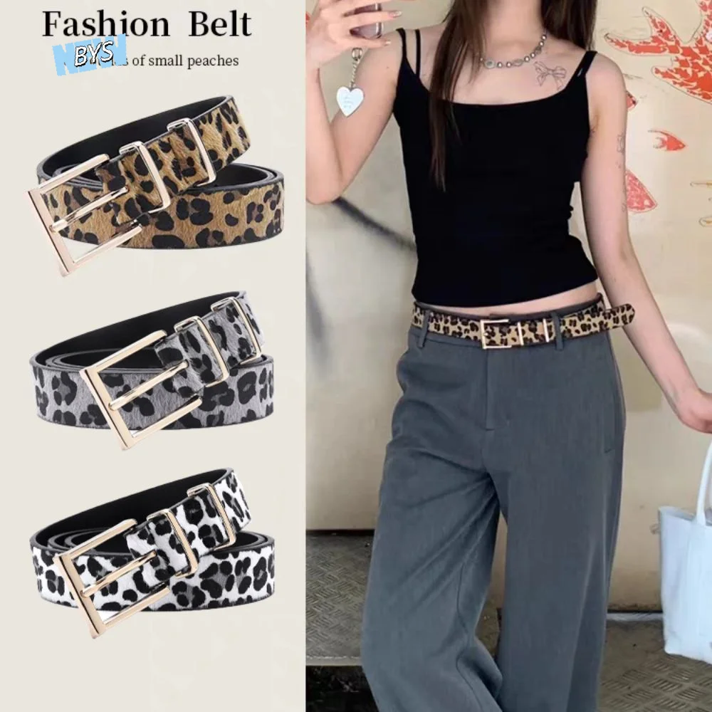 

Korean Style Plush Leopard Print Belt Metal Buckle Y2K PU Leather Waist Belt Hip-hop Jeans Decor Punk Waistband Female/Girls