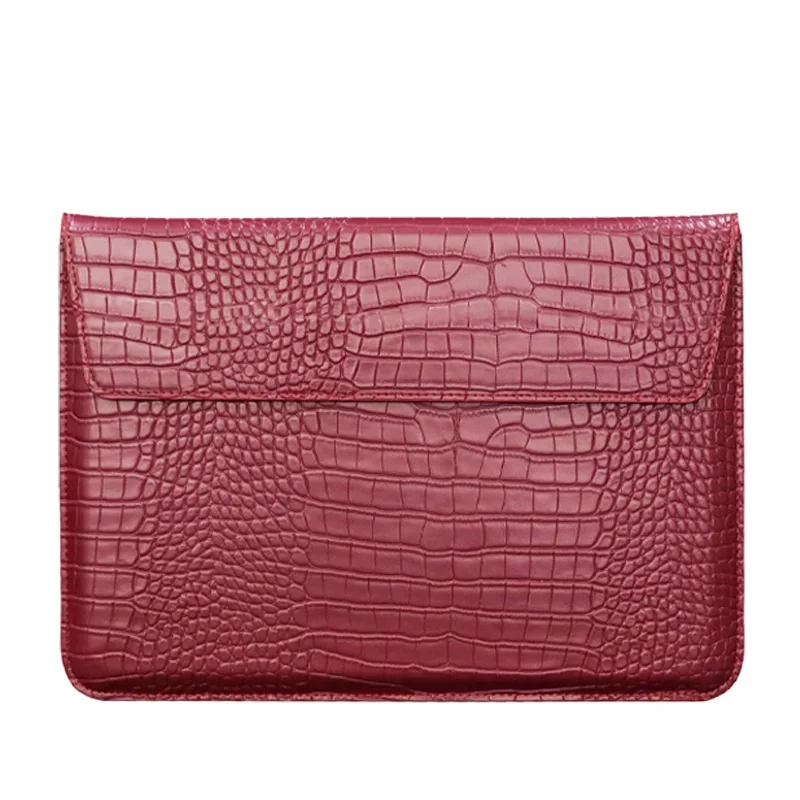 Red Crocodile Grain Leather Laptop Sleeve 11 13 15 Inch Ultra Protective Case for MacBook Lenovo Samsung Horizontal Notebook