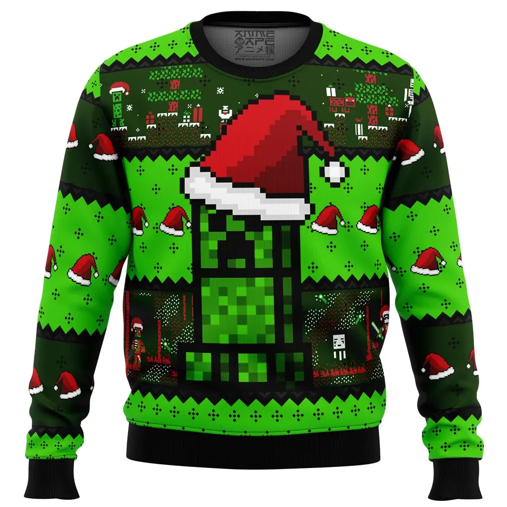 Mine World Pixel Feio Suéter de Natal Engraçado Pulôver de Férias para Presente de Festa de Natal para Homens Mulheres Crianças Família Xmas Jumper