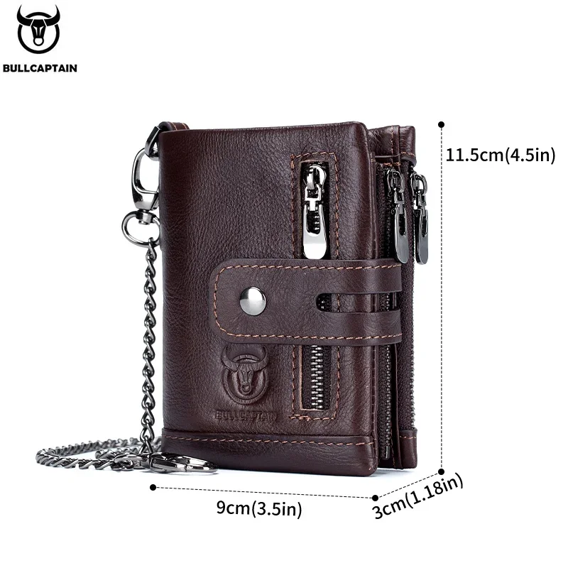 Genuine Leather Man Wallet Coin Purse Small Mini Card Holder Chain PORTFOLIO Portomonee Male Walet Pocket