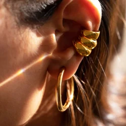 2pcs Vintage Three-layers Geometric Round Clip on Earrings for Women Non-Piercing Fake Cartilage Ear Cuff Jewelry New Trend