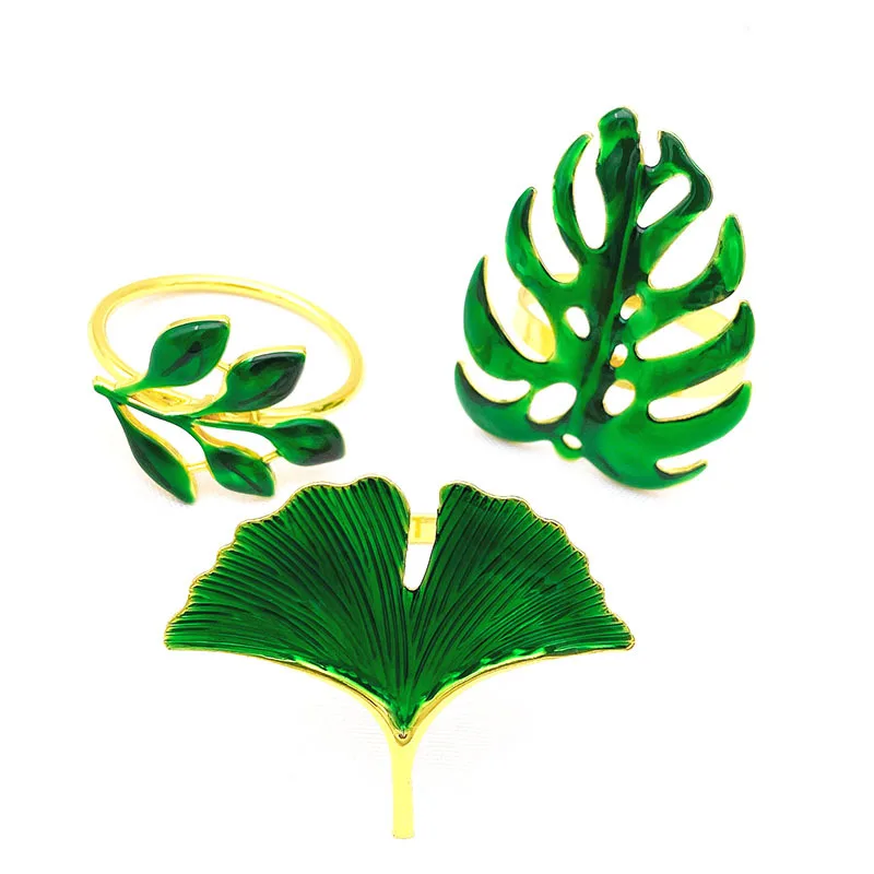 

10pcs/lot New Green Turtle Back Leaf Napkin Ring Leaf Napkin Buckle Ginkgo Leaf Napkin Ring Mouth Towel Ring