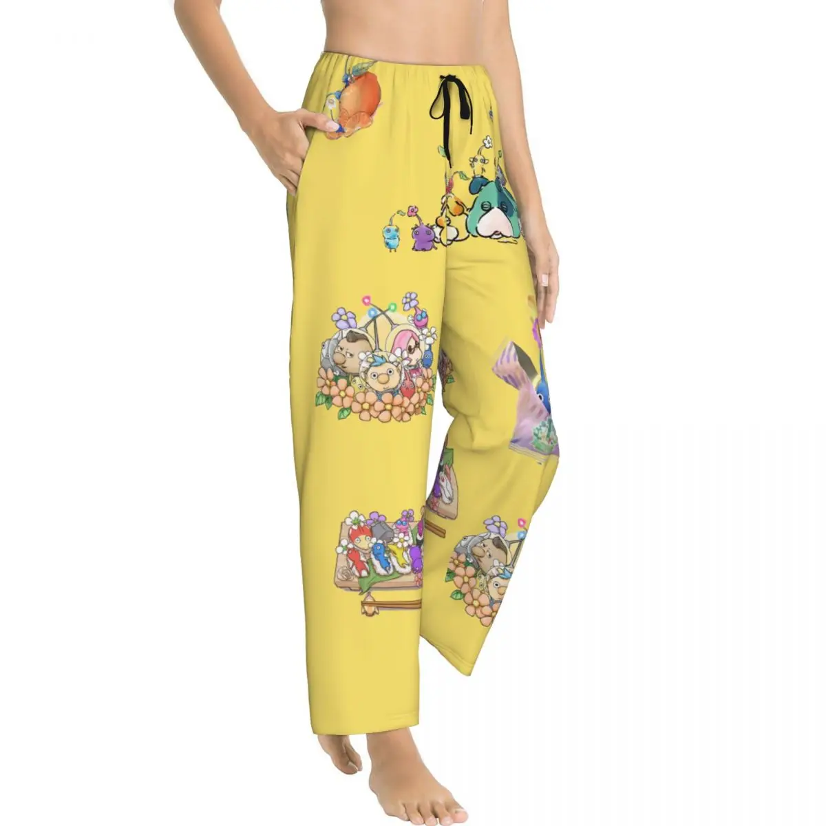 مخصص لطيف Pikmins الألعاب بيجامة السراويل النساء أنيمي الكرتون صالة النوم الرباط ملابس خاصة قيعان مع جيوب
