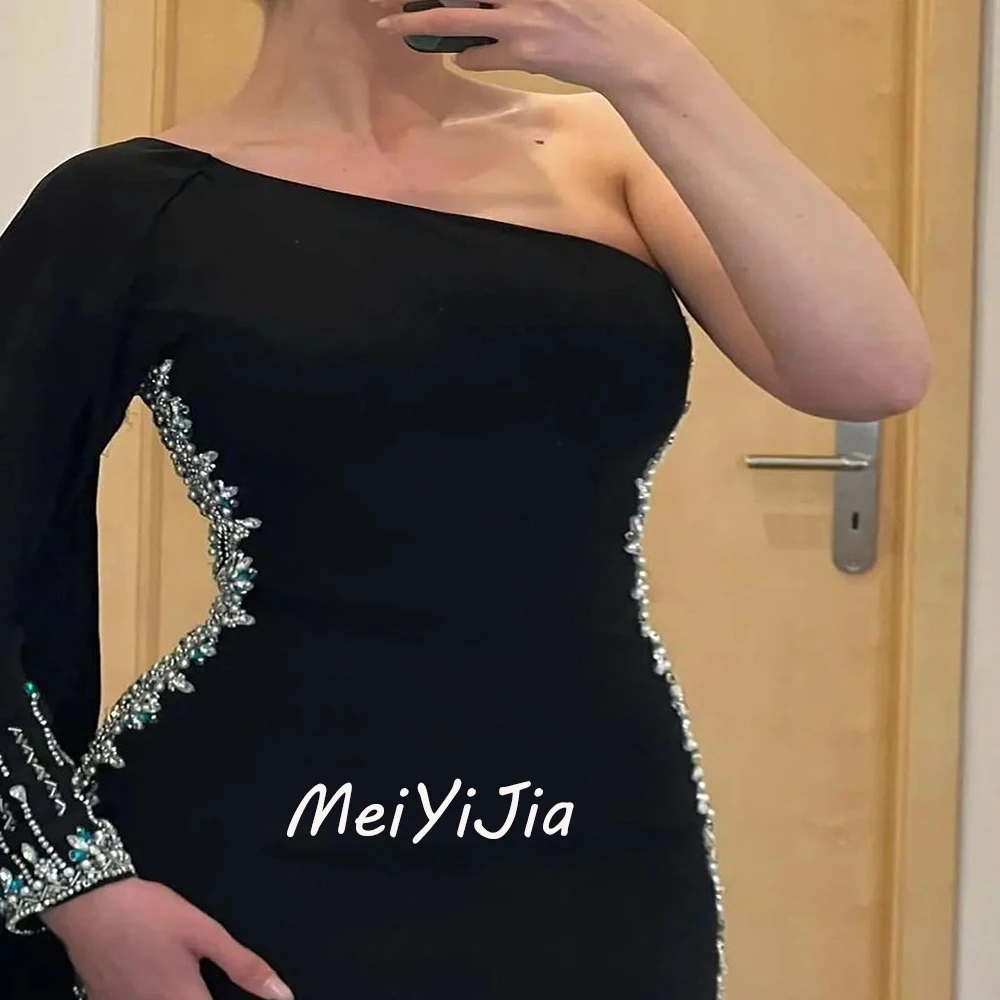 Meiyijia  Evening Dress Saudi Beaded One-shoulder Satin Sheath Mermaid   Arabia  Sexy Evening Birthday Club Outfits Summer 2024