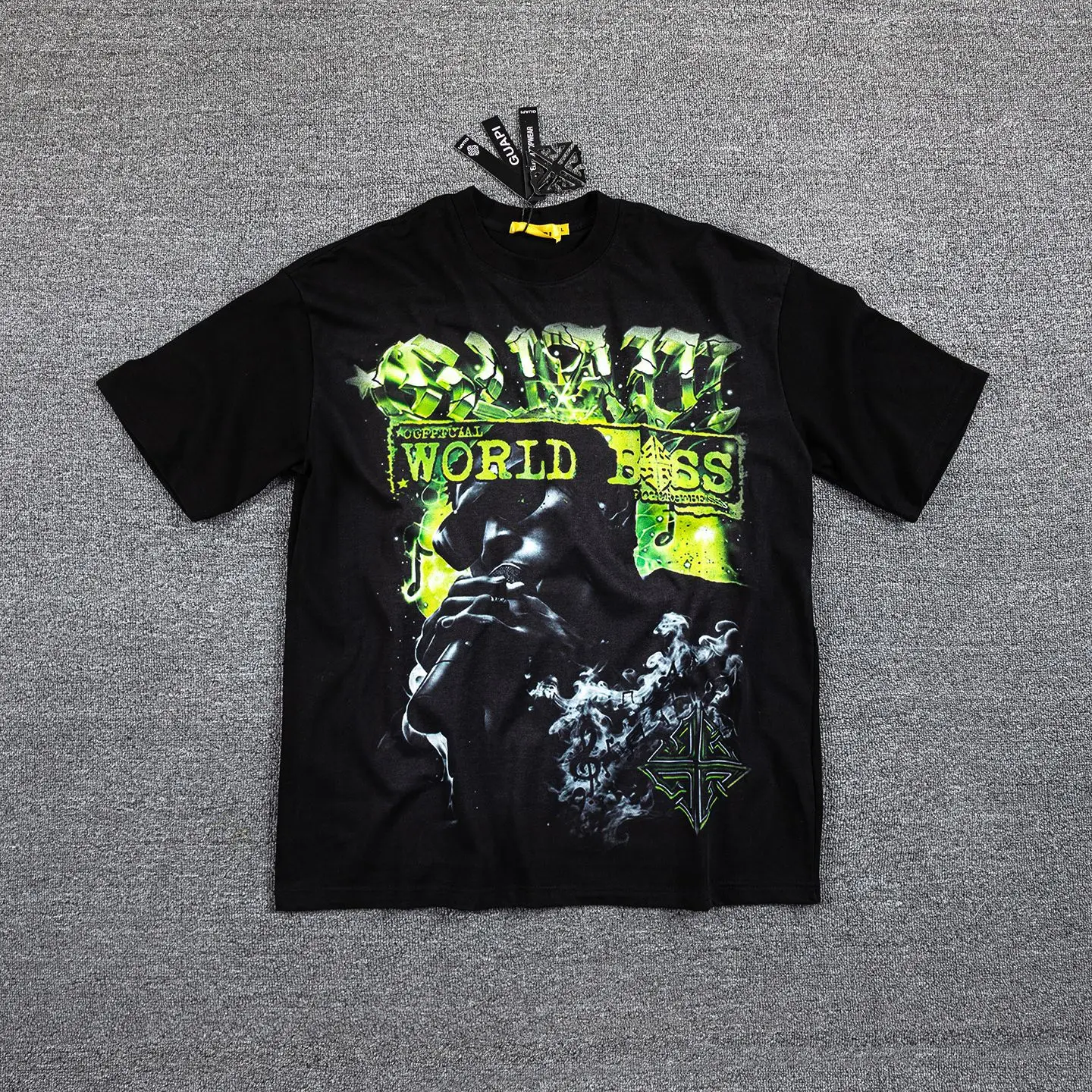 Guapi fluorescent green rapper-style short-sleeved retro smoky wash cotton T-shirt for both men and women
