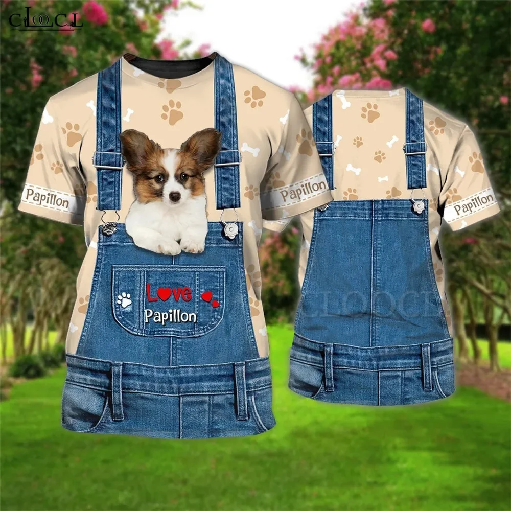 HX  Papillon Dog T-Shirts 3D Graphic Love Animals Overalls Tops Fashion Casual Tees Men Clothing Dropshipping